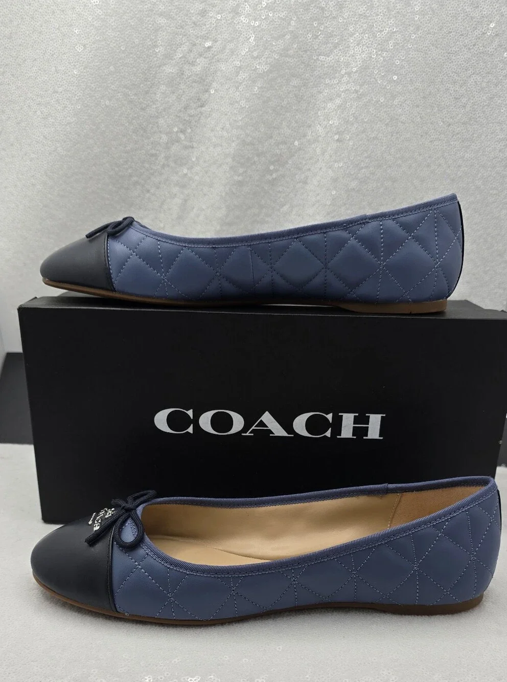 Coach Allyson Quilted Two-Tone Blue Leather Ballet Flats Slip-On Women's 10